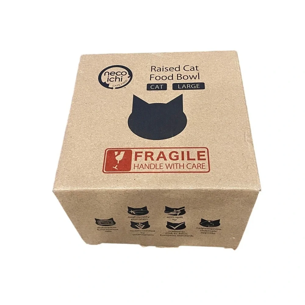 Necoichi Raised Cat Food Bowl Large White Porcelain Paw Print Elevated NEW